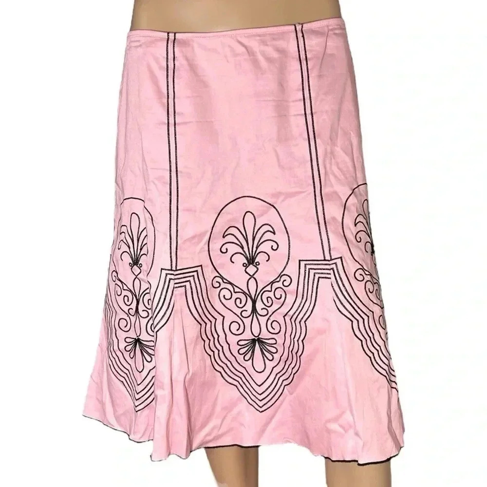 Heart Soul Pink/Black embroidered Midi 1/4 zip Skirt Pin Up Girl Retro